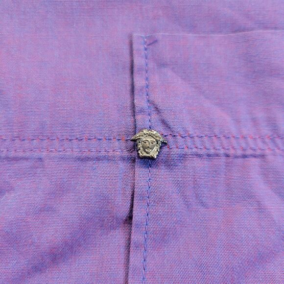 Vtg VERSACE Jeans Couture Iridescent Purple Silk Mens Medusa Metal Studs Medium - Picture 4 of 16